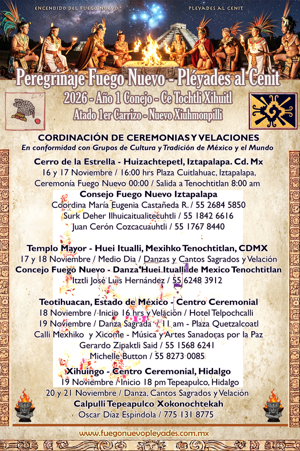 cartel coordinaciones peregrinaje y fuego nuevo pleyades 2026